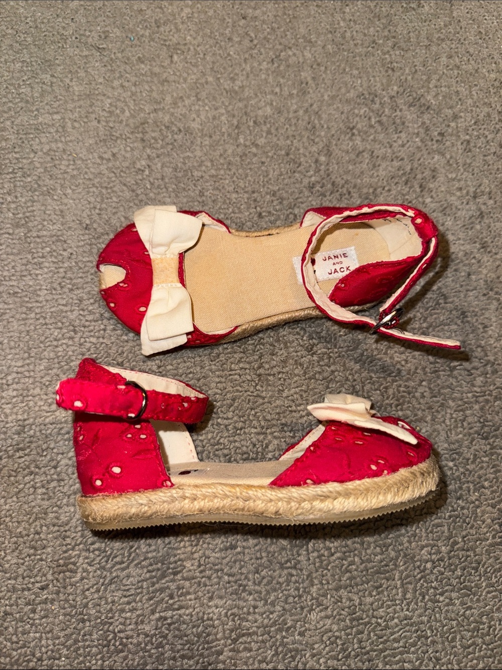Janie and Jack Red Sandal with Cream Bow